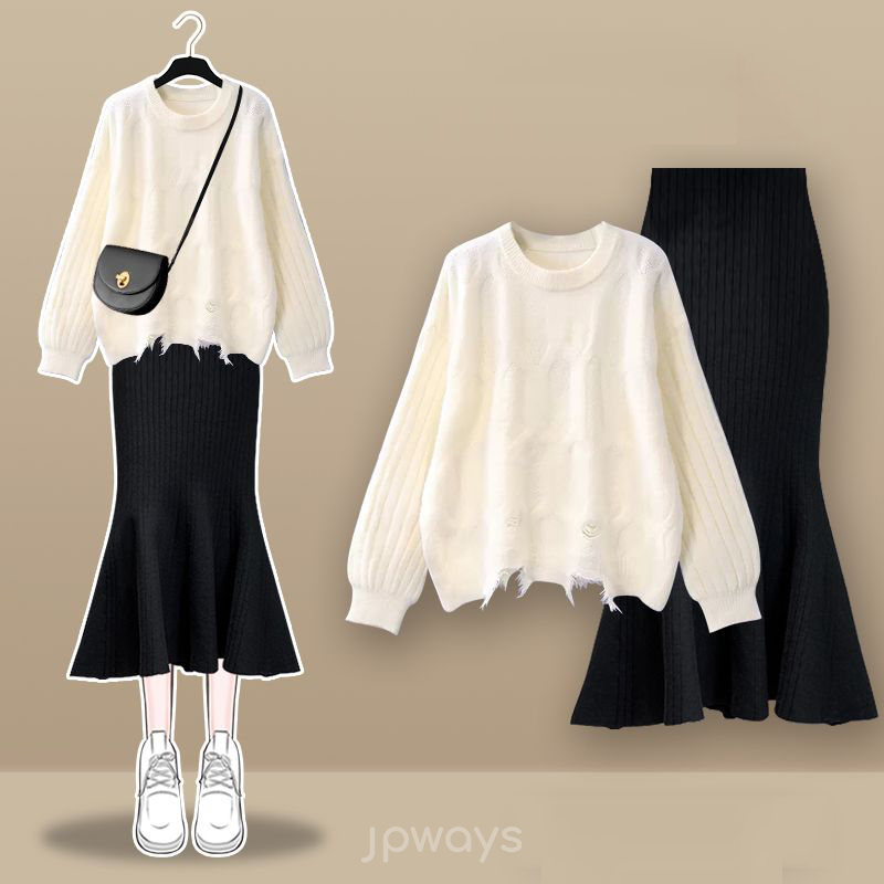ホワイトセーター＋ブラックスカート/セット