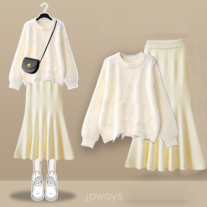 ホワイトセーター＋アイポリースカート/セット