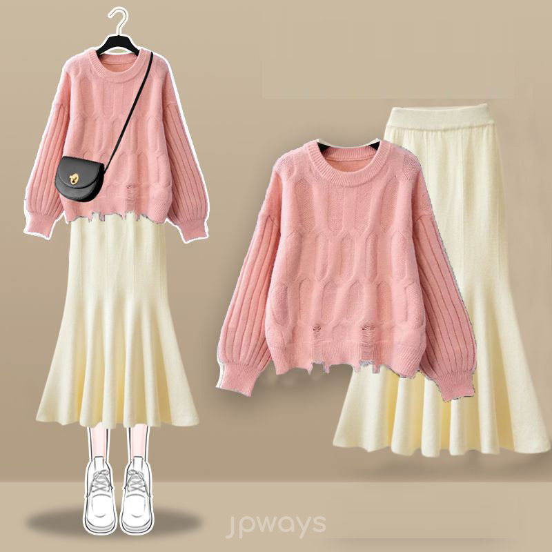 ピンクセーター+アイポリースカート/セット