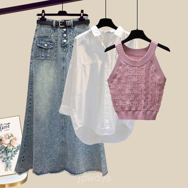 ピンク/タンクトップ+ホワイト/シャツ+ライトブルー/スカート